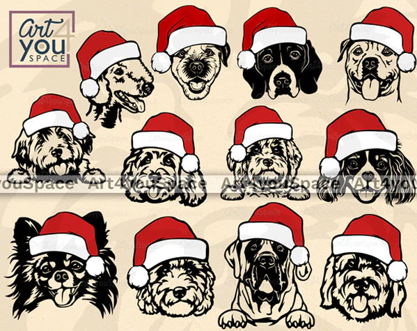 Dogs Accessories Vector Clipart Set Dog Breeds Christmas Halloween Birthday  Home Decor PNG SVG Cute Animals Pets Portrait Puppy 