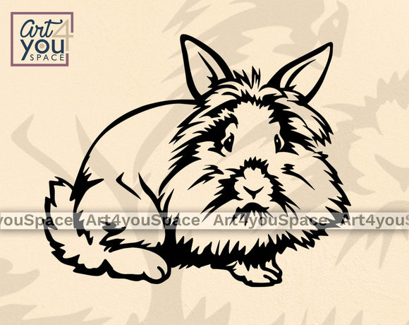 cute sitting lion head bunny svg file line drawing