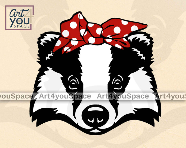 cute girly badger with red bandana on e head svg file