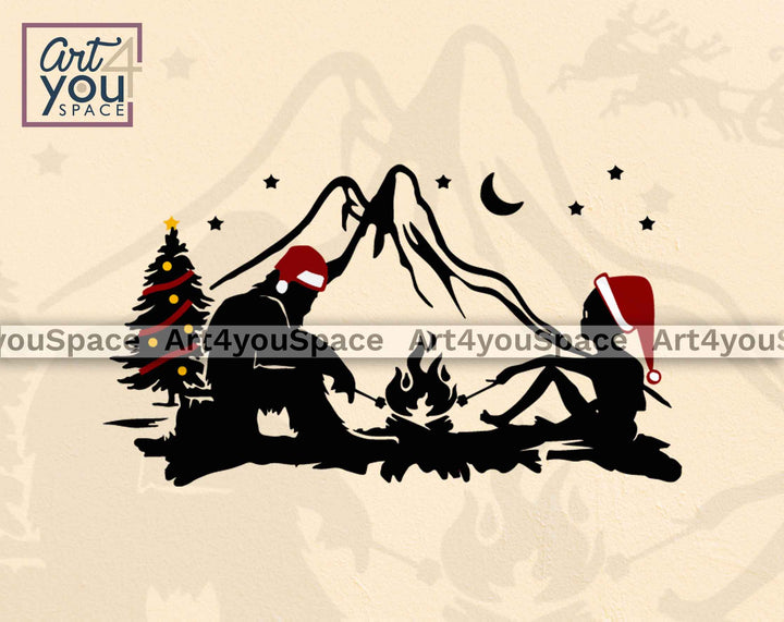 Bigfoot and Alien Christmas clipart