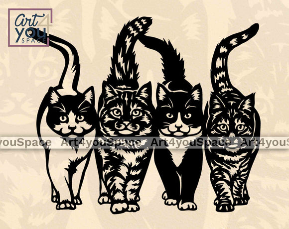 four cats standing together svg file