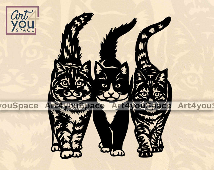 three cats walking together svg