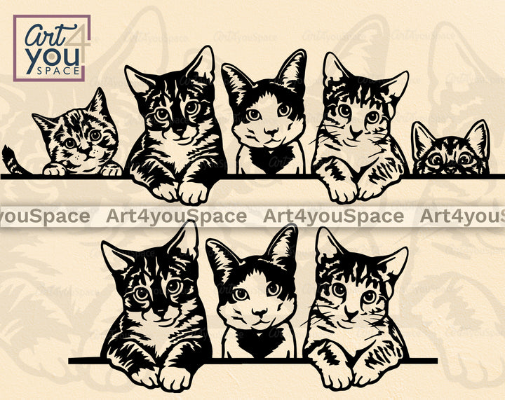 cute peeking cats svg