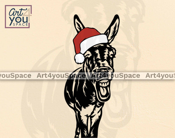 Funny Donkey with Santa Hat SVG