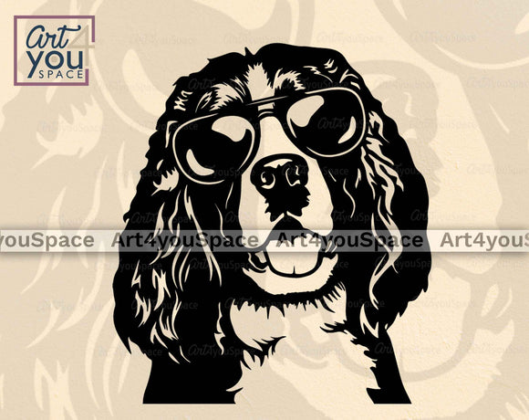 English Springer Spaniel portrait With Sunglasses SVG file