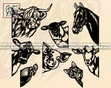 svg set of peeking farm animals heads 