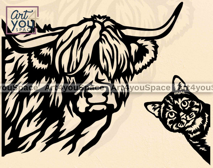 peeking highland cow svg peeking cat svg