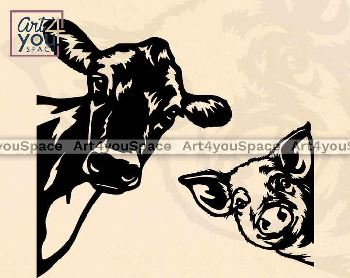 peeking jersey cow peeking piglet svg