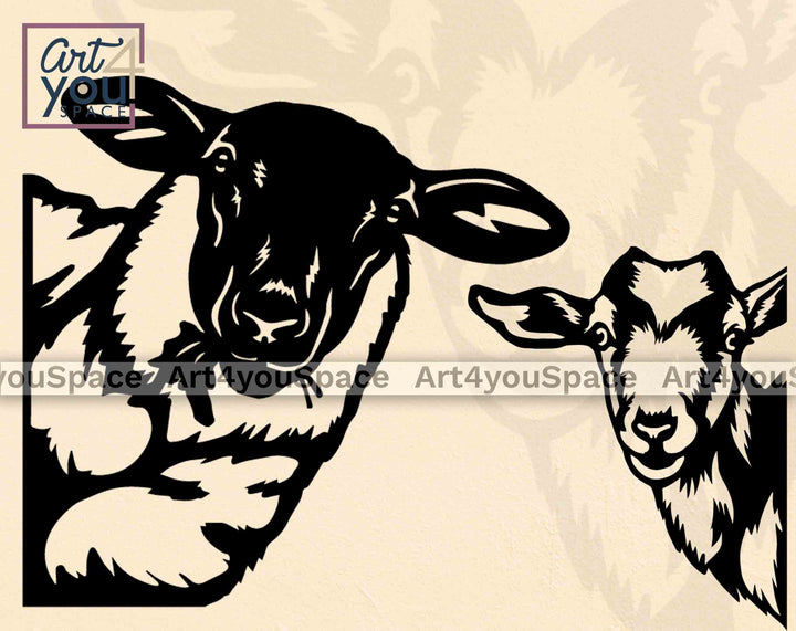 peeking sheep and rooster svg