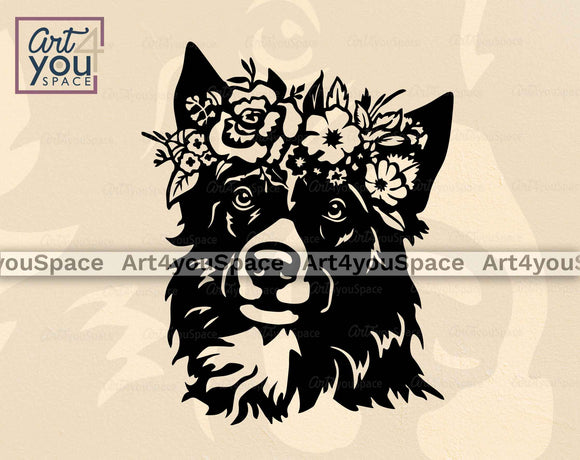 Floral Border Collie SVG File Cricut