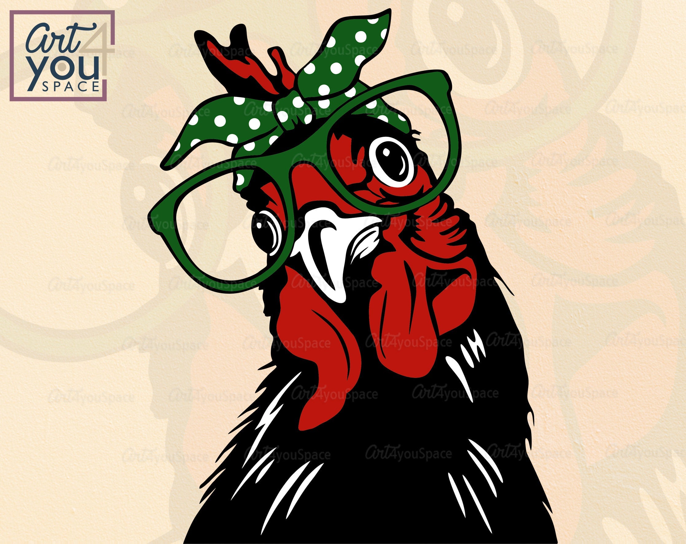 Chicken With Bandana, Glasses DXF