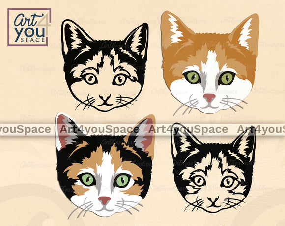 three colour cat face svg